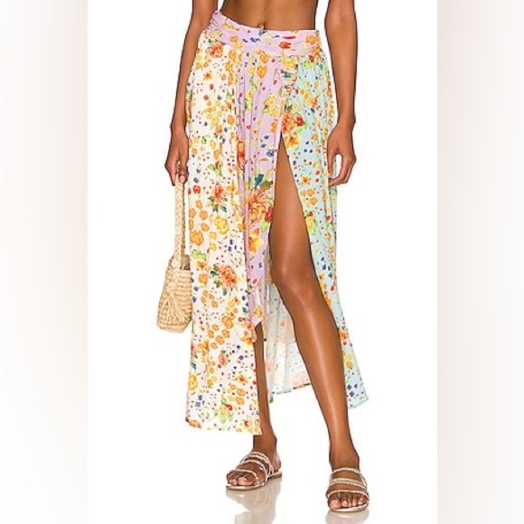 Agua Bendita Kayle Bouk Floral Maxi Skirt Side Slit Beach...